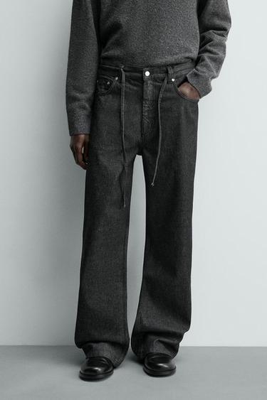 Zara 休閒版喇叭牛仔褲 - 黑色