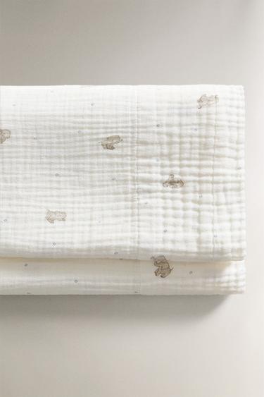 CHILDREN'S MUSLIN ELEPHANT FLAT SHEET - Grey by Zara - Image 0