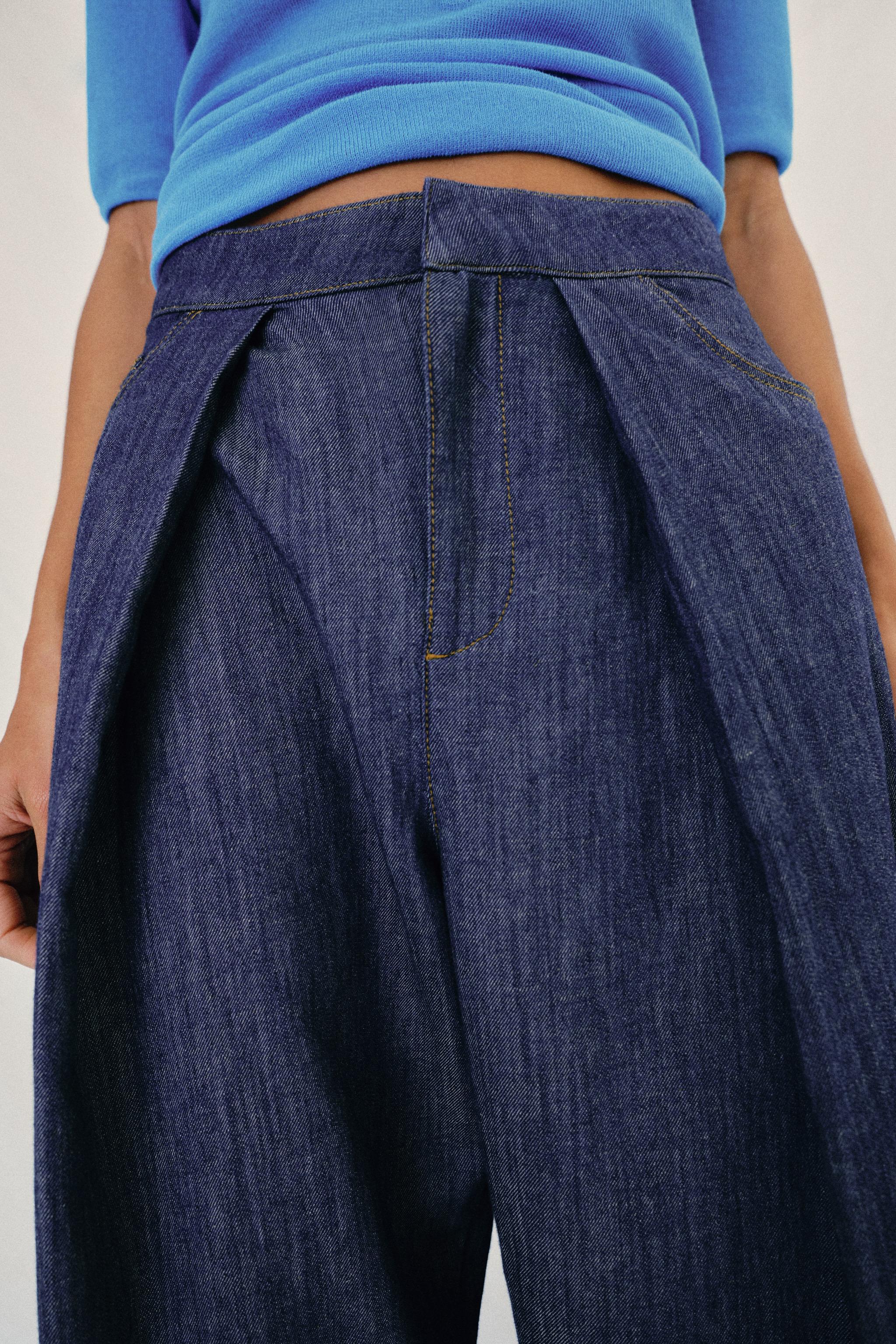 Zara Pilili Keten Pantolon görsel 3