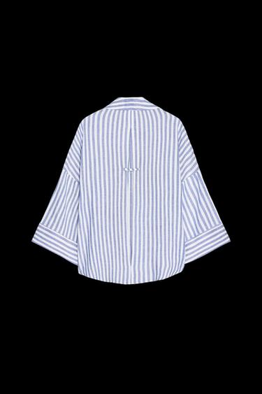 WIDE-SLEEVE LINEN BLEND SHIRT - Blue/White by Zara