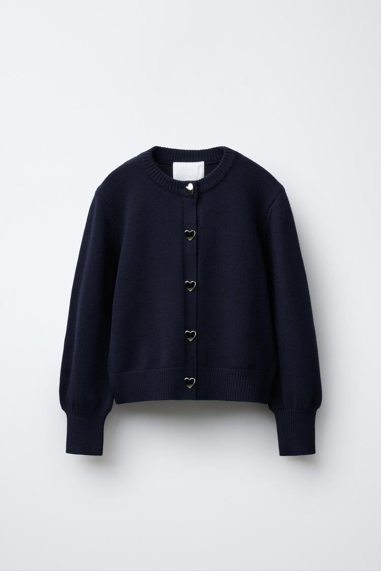 ハートボタンニットカーディガン - マリンブルー | ZARA Japan / 日本