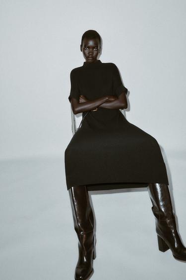 Zara KNIT BELTED DRESS - Black