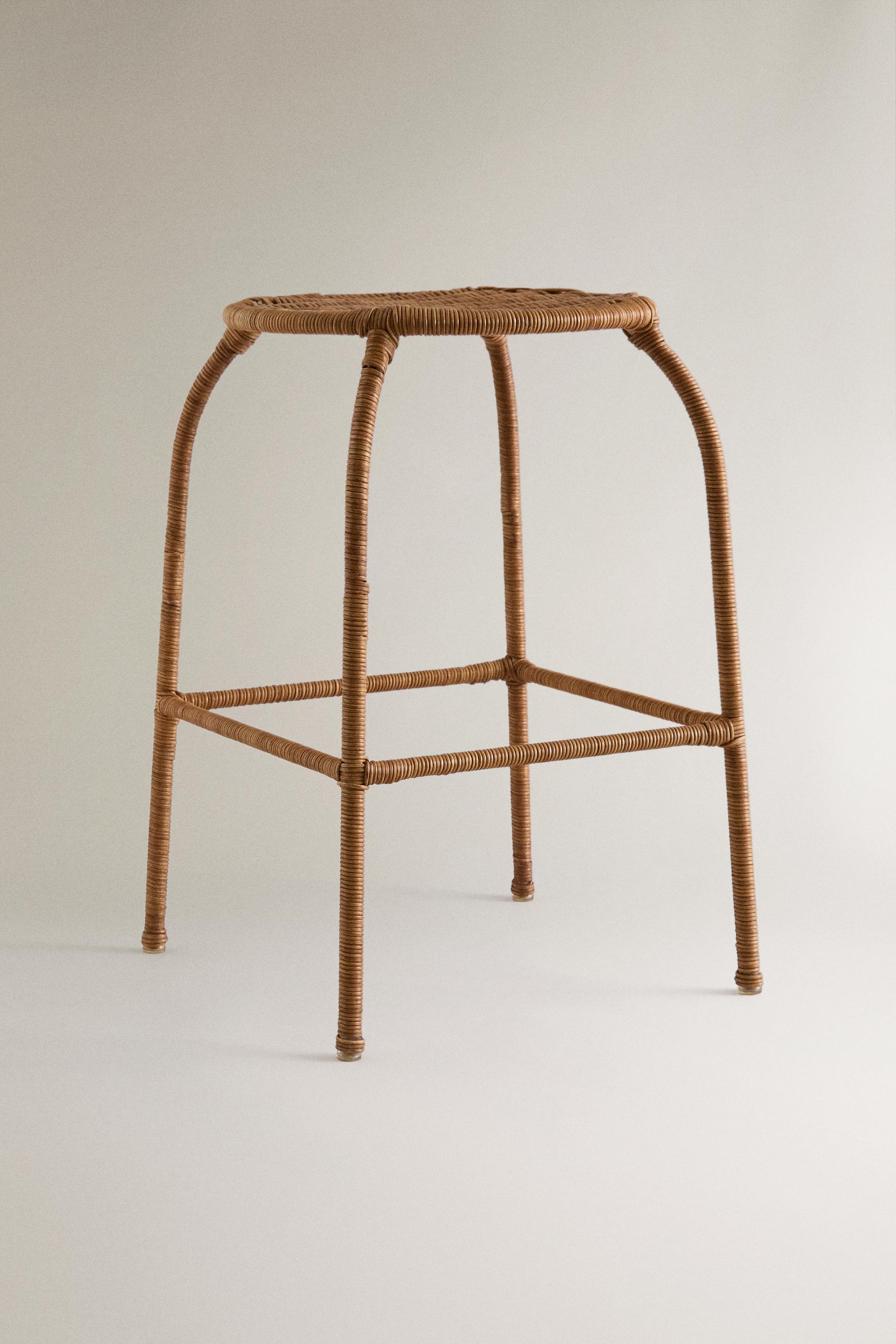 RATTAN STOOL — Brown