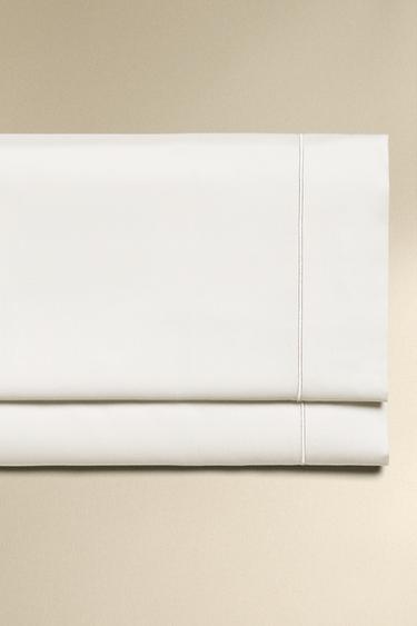 Zara SATEEN FLAT SHEET WITH FESTOON DESIGN (300 THREAD COUNT) - White - Image 0