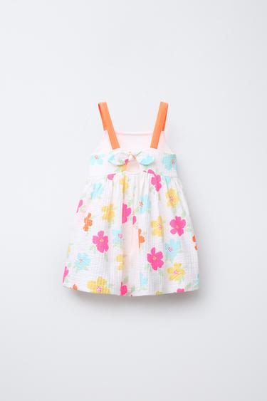 TEXTURED PRINTED DRESS WITH BOW - Orange by Zara