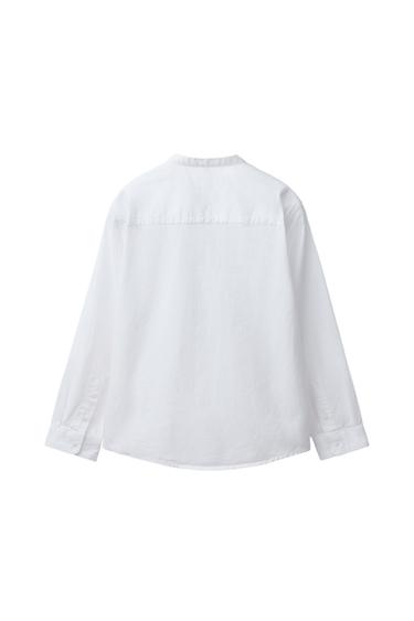 TEXTURED MANDARIN COLLAR SHIRT — White 2