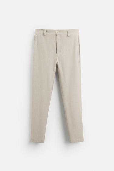Zara TEXTURED STRETCH PANTS - Ecru / Beige