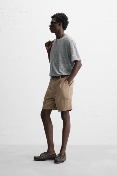 WASHED COTTON-LINEN BERMUDA SHORTS - Beige by Zara - Image 3