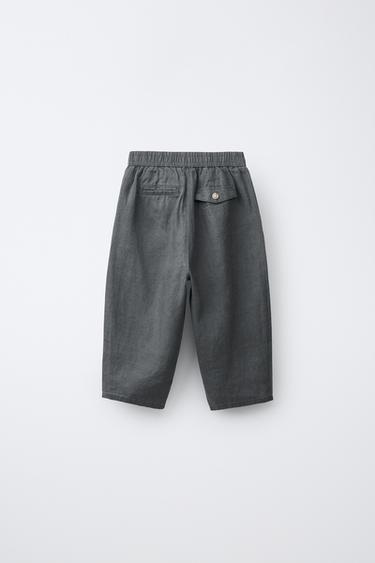 PANTALON À PINCES 100% LIN - Bleu pétrole de Zara - Image 1