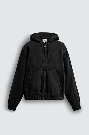 DENIM JACKET WITH FAUX SHEARLING HOODIE - Charcoal by Zara - Image 5