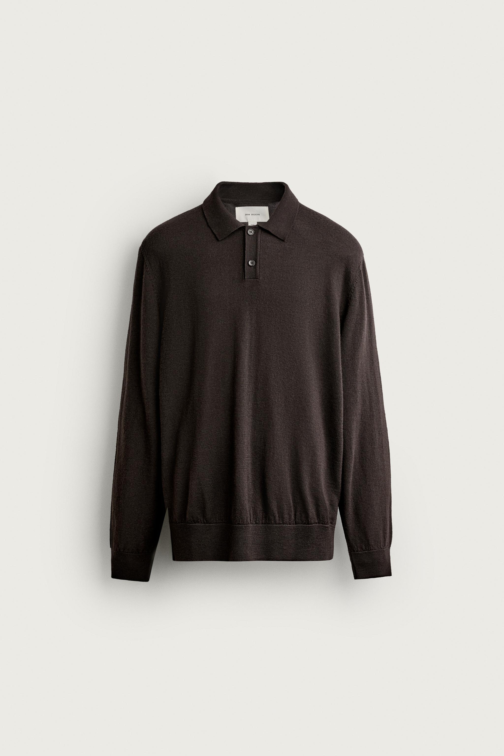100% WOOL KNIT POLO SHIRT — Dark brown