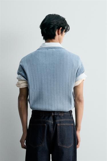 WASHED TEXTURED KNIT POLO SHIRT - Faded blue by Zara
