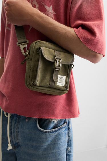 Zara FABRIC POCKET CROSSBODY BAG - Khaki Green - Image 0