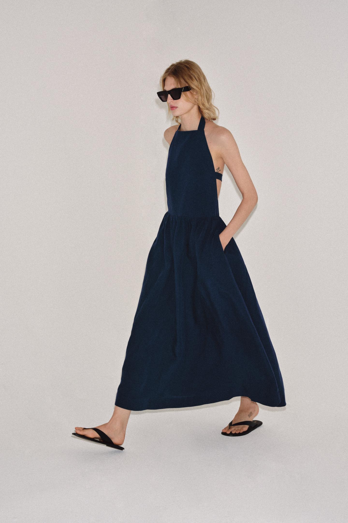 Женское платье Zara ZW Collection Halter Neck, цвет: Тёмно-синий — фото 6