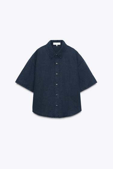 LINEN/COTTON SHIRT - Blue by Zara