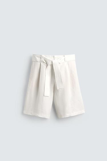 BERMUDA PERNA LARGA 100% CÂNHAMO - Branco da Zara