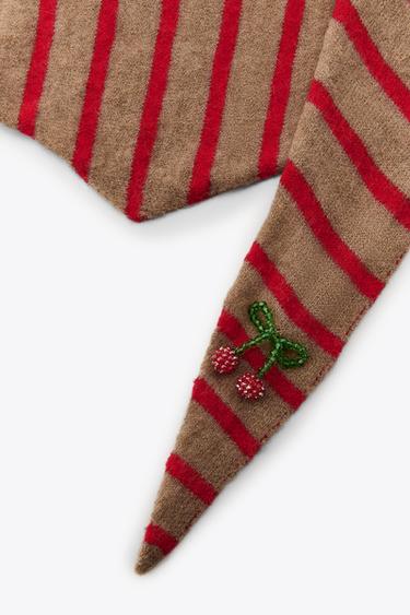 CHERRY STRIPE KNITTED BANDANA - camel by Zara - Image 2