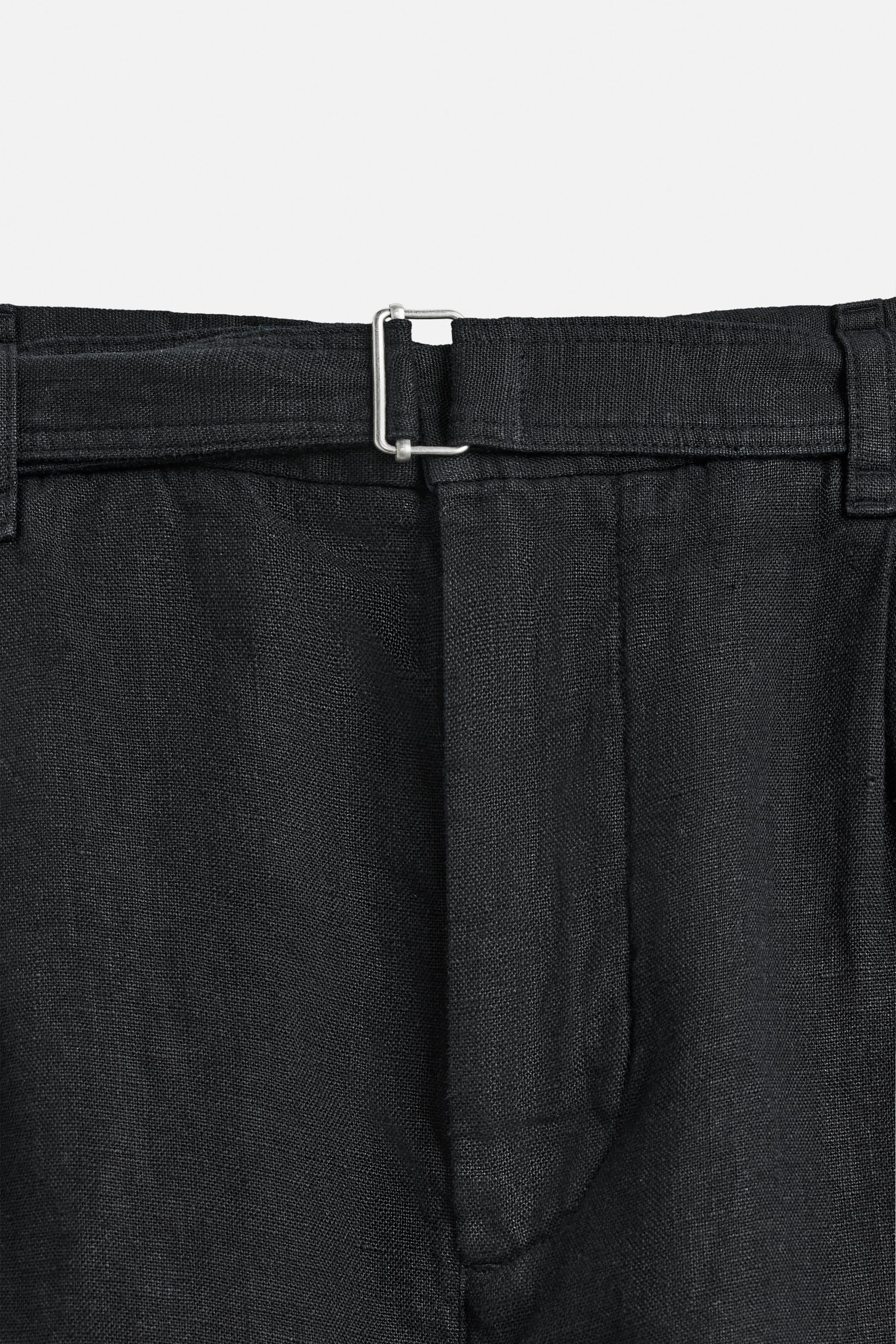 100% LINEN BELTED PANTS - Black | ZARA United States