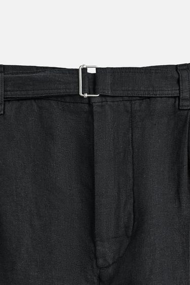 PANTALON 100 % LIN CEINTURE - Noir de Zara - Image 8