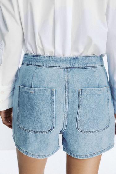 Zara Z1975 CROSSOVER BUTTON DENIM SKORT - Mid-blue