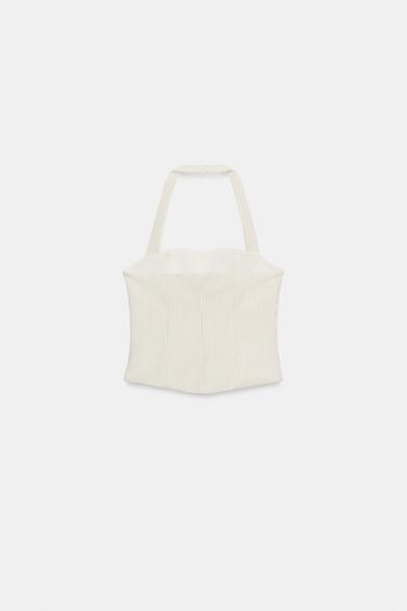 STRIPED HALTER CORSET TOP - Ecru / Brown by Zara - Image 5