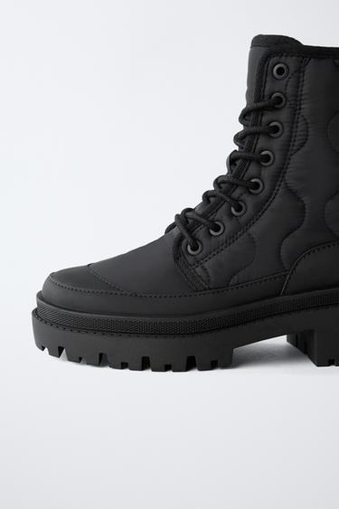 QUILTED LACE-UP ANKLE BOOTS - Black by Zara - Image 6