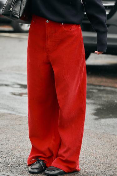 WIDE-LEG CORDUROY PANTS — Red 2