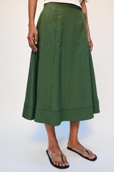 Zara ZW COLLECTION STRIPED MIDI SKIRT - Multicolored