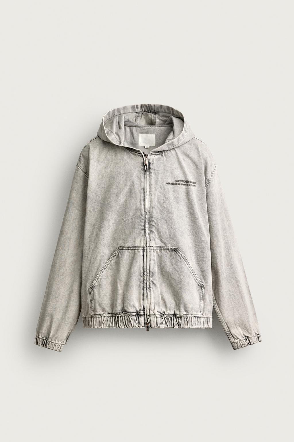 DENIM HOODED JACKET WITH EMBROIDERY