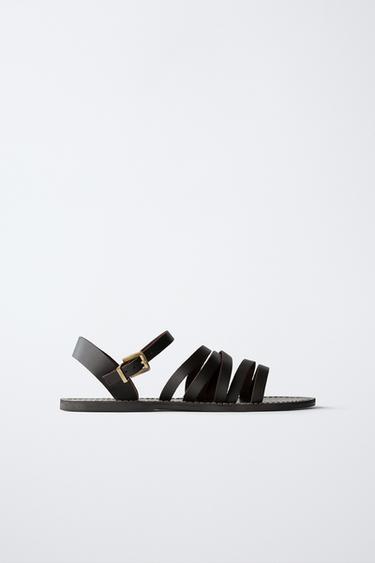 SANDALIA TIRAS PIEL - Marrón de Zara