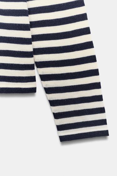 PULL EN MAILLE RAYÉE - Écru / Bleu de Zara - Image 8