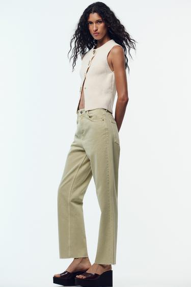 JEANS Z.02 STRAIGHT ANKLE TIRO ALTO - Khaki claro de Zara