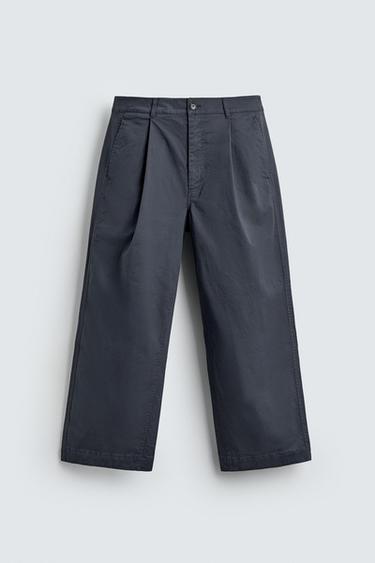 RELAXED FIT PLEATED CHINO TROUSERS - Blue by Zara