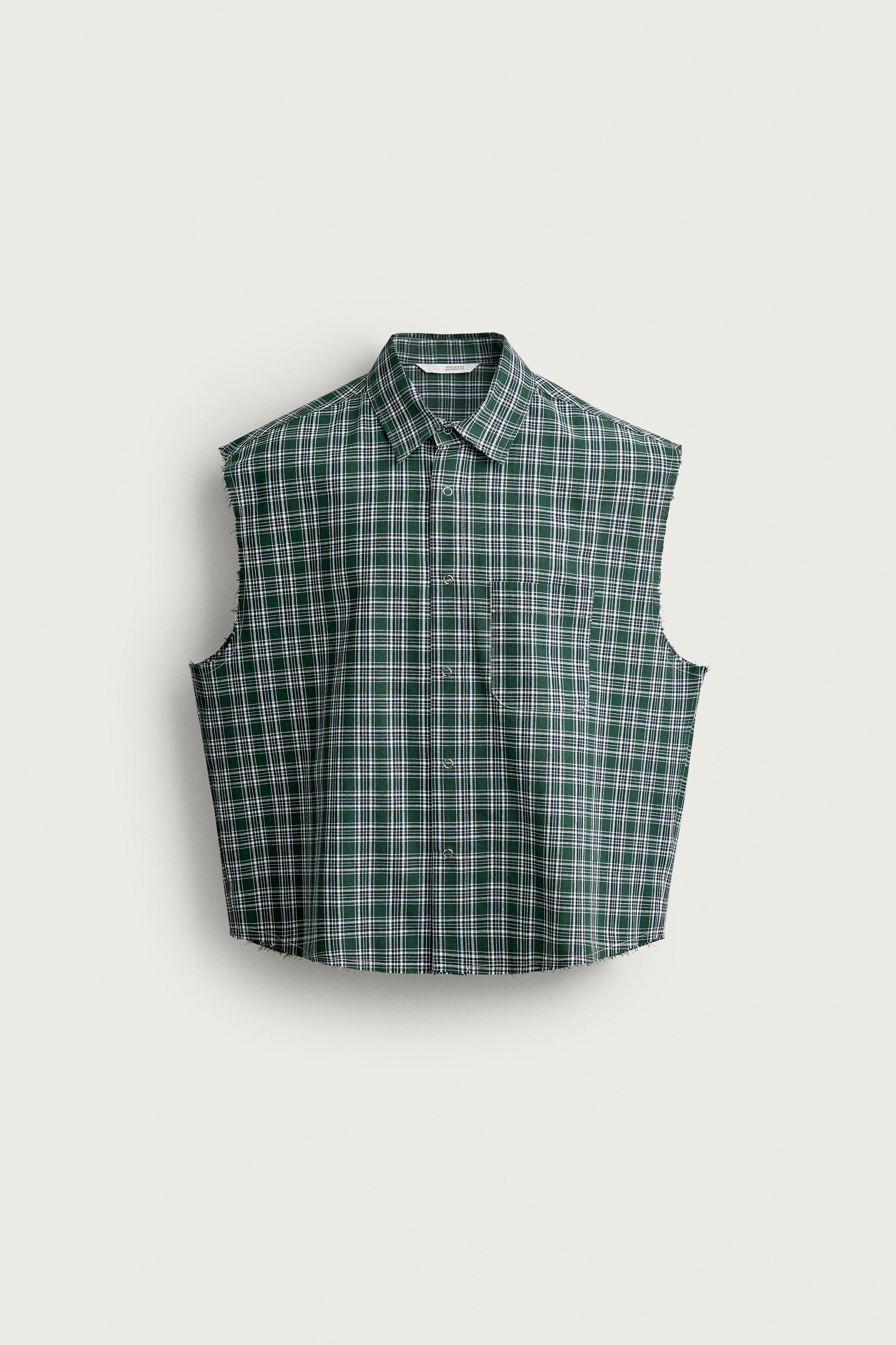 PLAID CROPPED TANK SHIRT — Greens