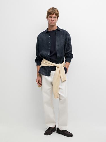 Camisa regular fit rayas lino - Marino de Zara