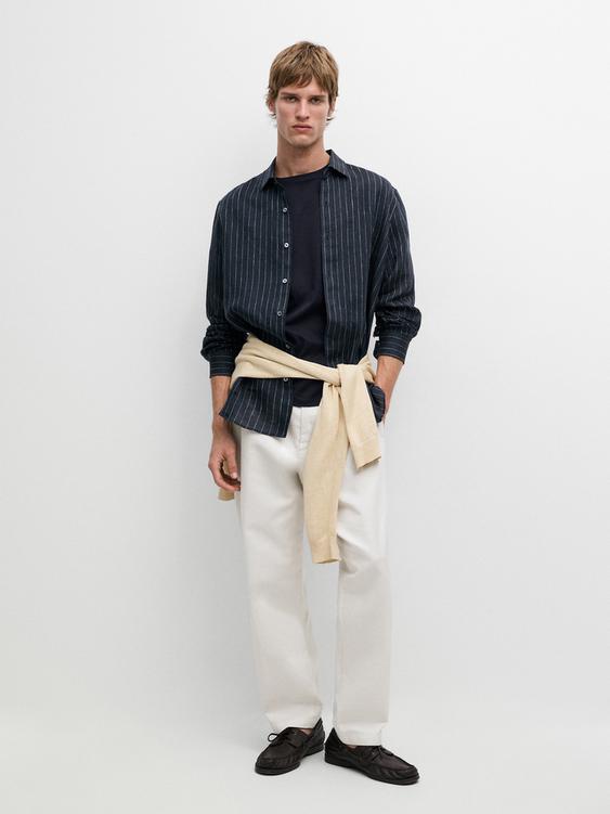 Regular fit striped linen shirt from Zara - $130