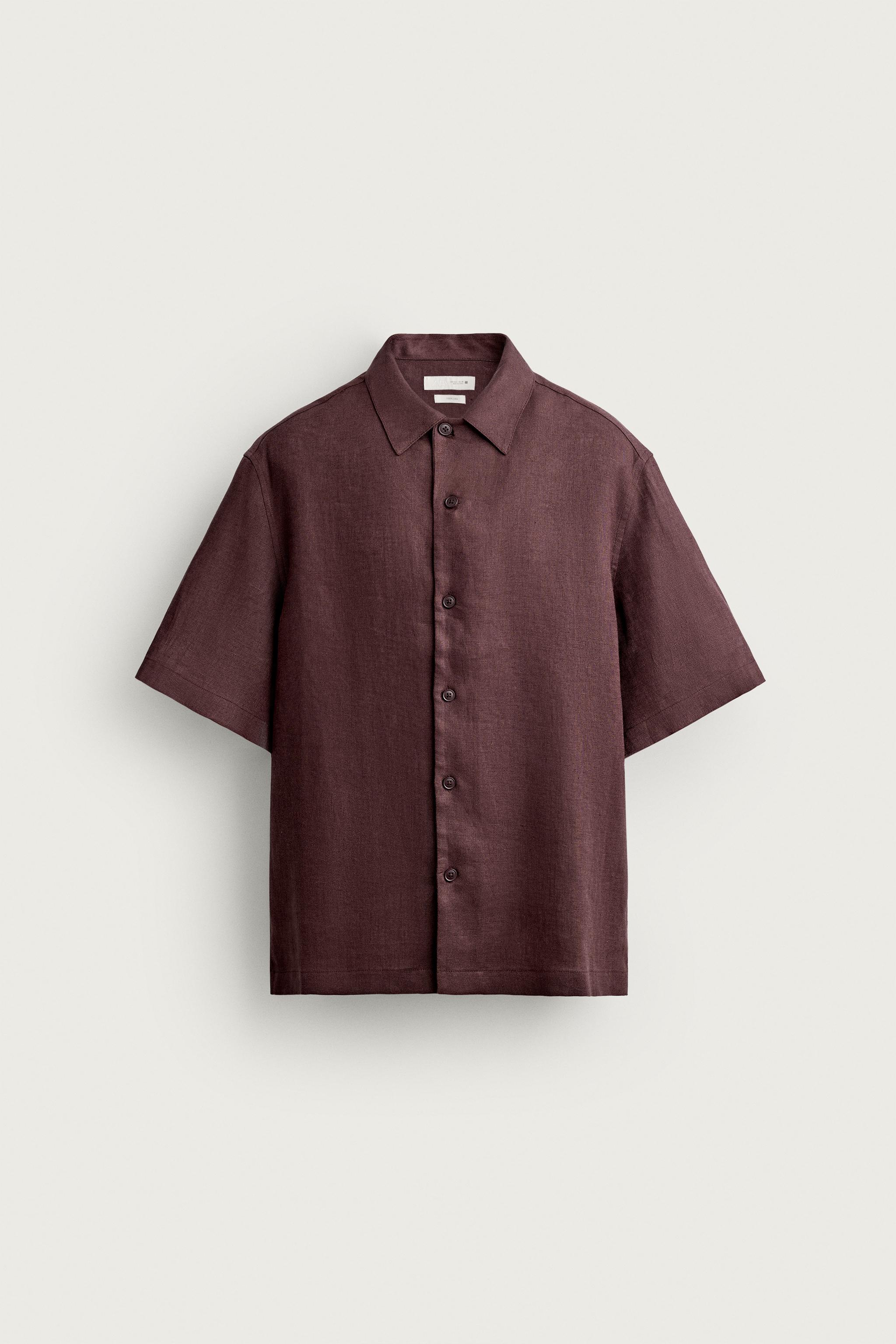 100% LINEN RELAXED FIT SHIRT — Burgundy