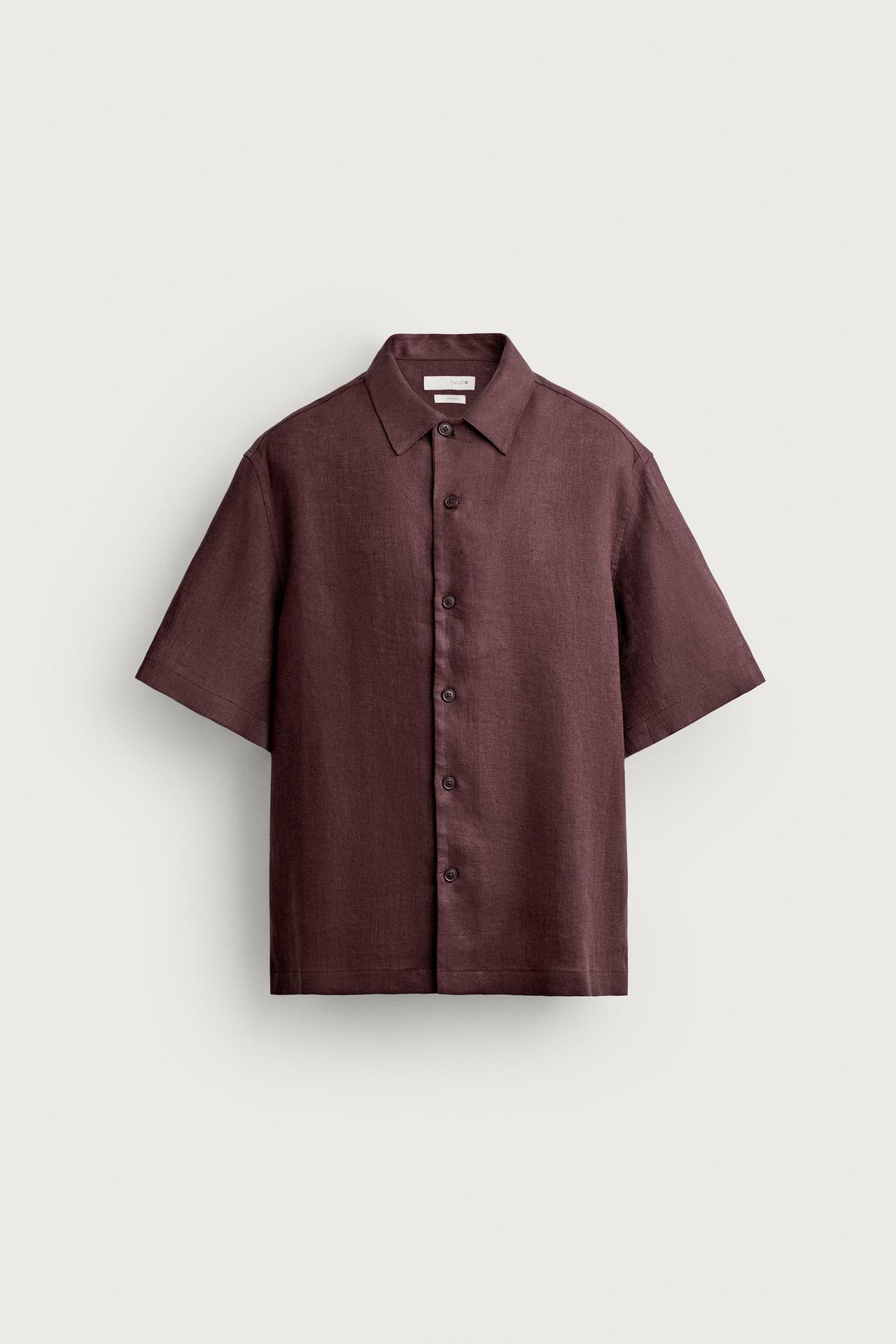 100% LINEN RELAXED FIT SHIRT — Burgundy