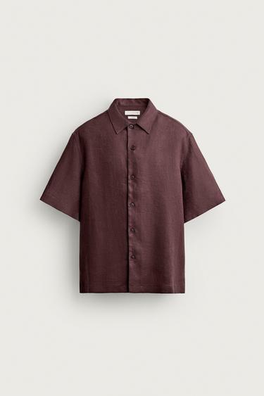 CAMISA RELAXED FIT 100% LINO - Burdeos de Zara