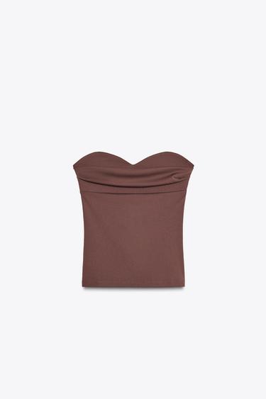 TEXTURED BANDEAU TOP - Brown by Zara - Image 4