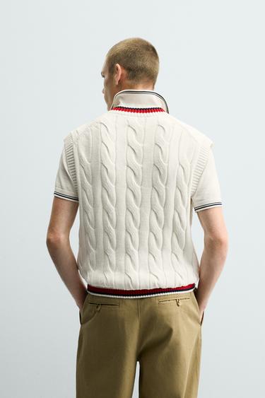 GILET EN MAILLE TORSADÉE ET CONTRASTÉE - Blanc de Zara - Image 2