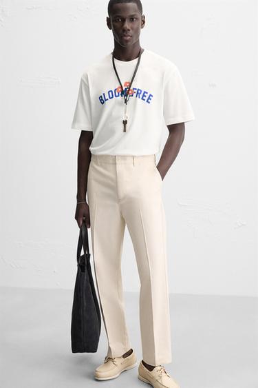 REGULAR FIT HERRINGBONE TROUSERS - Oyster-white by Zara - Image 5