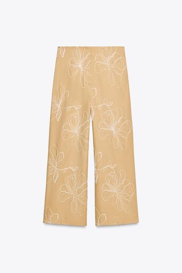 Zara ZW COLLECTION EMBROIDERED CULOTTES - taupe brown