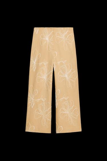 Zara ZW COLLECTION EMBROIDERED CULOTTES - taupe brown - Image 0