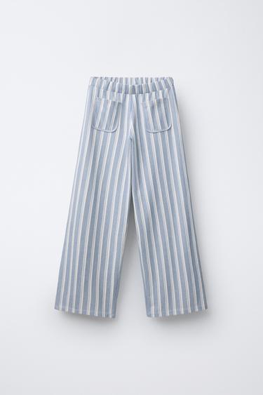 Zara STRIPED PANTS WITH PIPED POCKETS - Blue