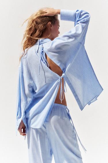 PANTALON PALAZZO RAYURES - Bleu / Blanc de Zara - Image 3