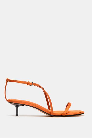 SATIN-EFFECT CROSSOVER STRAP SANDALS - Orange by Zara