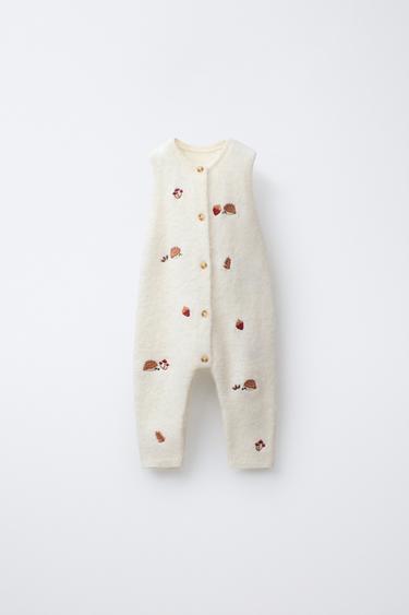 ТРИКОТАЖНЫЙ КОМБИНЕЗОН С ВЫШИВКОЙ «ЕЖИКИ» — ЭКРЮ от Zara