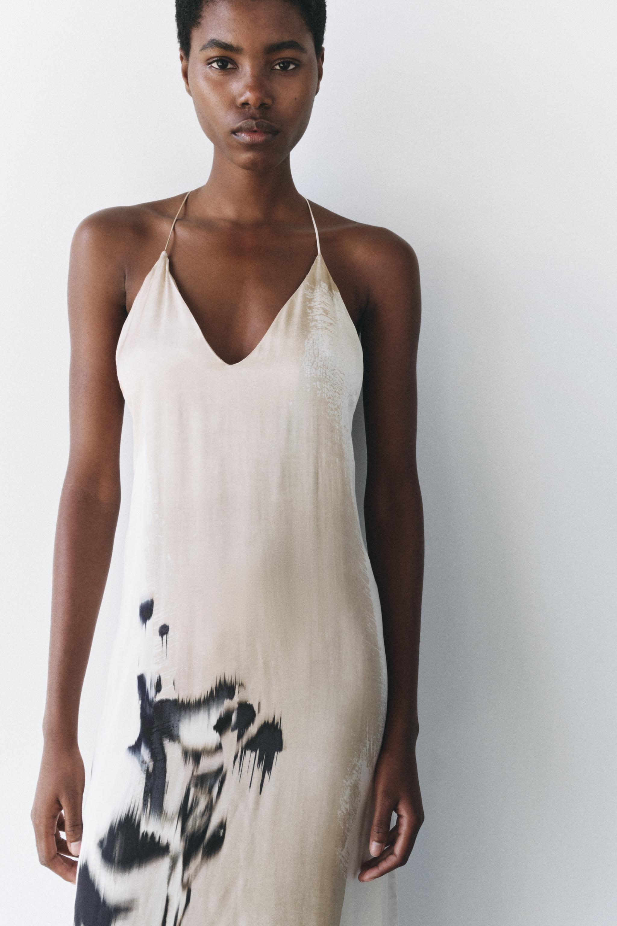 ZW COLLECTION PRINTED SLIP DRESS - Ecru / Black | ZARA Australia