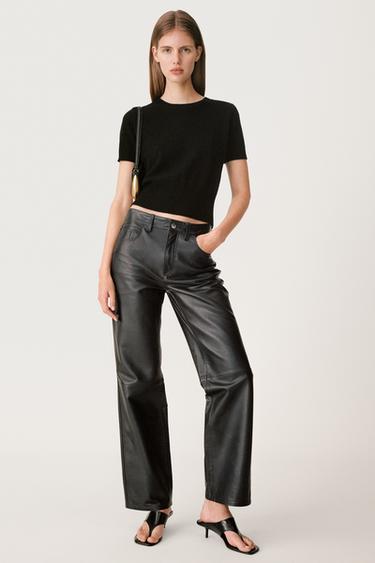 Zara STRAIGHT LEATHER PANTS 50TH ANNIVERSARY - Dark anthracite